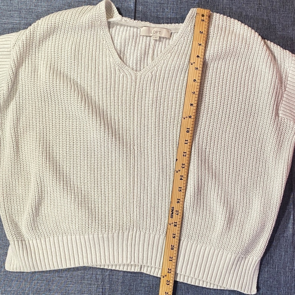 LOFT Women’s Small White V-Neck Knit Sweater Pullover 100% Cotton Casual Top - Picture 7 of 9